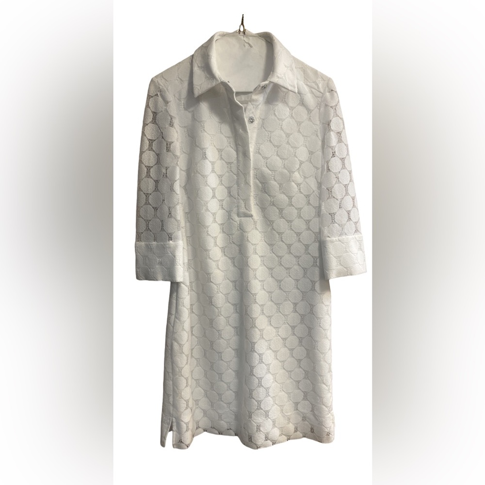 Adrianna Papell white collared dress with four buttons